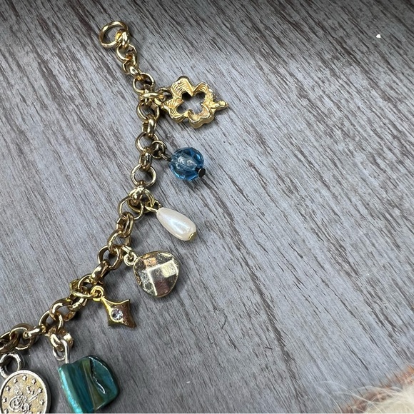 Handmade Gold Tone Charm Bracelet with Multicolor Accent Charms - Picture 6 of 9